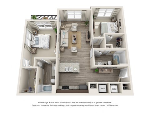 Floor plan for 2 beds, 2 baths, 1125 sqft